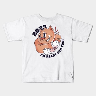 Strong cat cartoon new year Kids T-Shirt